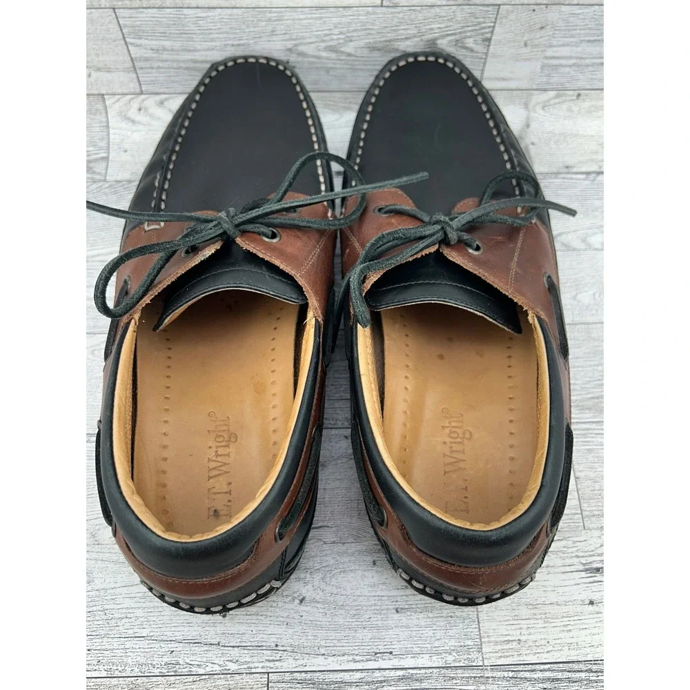 ET Wright Venezia Mens 9.5 Boat Shoes Black Brown‎ Leather Made in Italy 543549